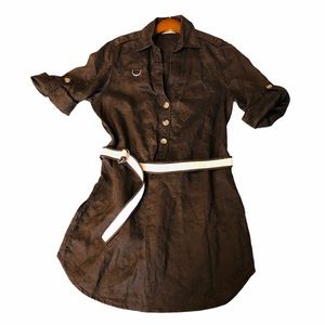 ZARA Olive Faded Linen Shirt Belted Dress/Tunic L EUC